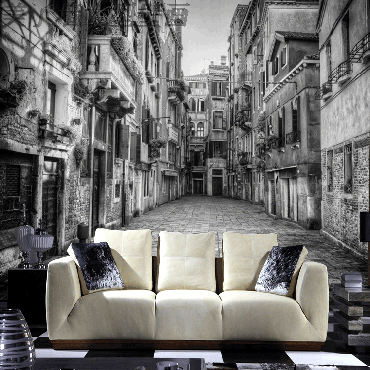 威尼斯旧巷壁纸3d立体拓展视野街景无纺布墙纸创意沙发背景墙壁画