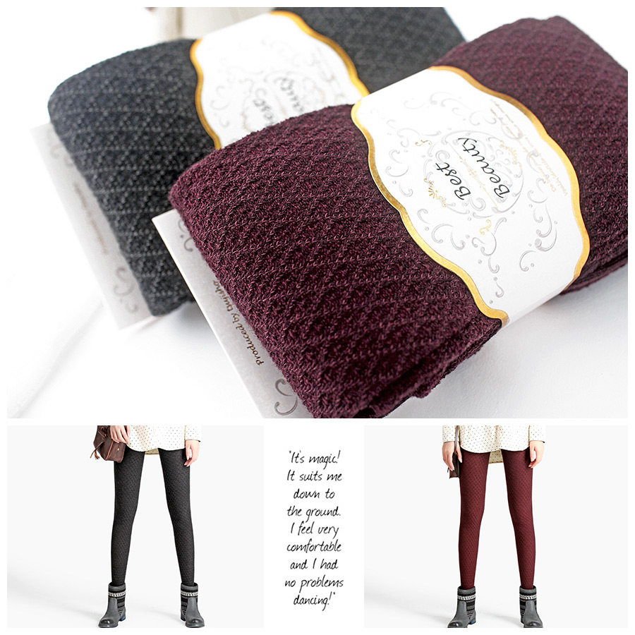 柚子坊 日本进口 菱形暗格秋冬季保暖加厚女士打底袜子长袜连裤袜