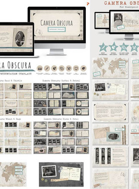 T0004设计素材演示文稿PPT模板 欧美复古老照片风格Powerpoint