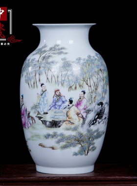 粉彩大号落地人物装饰品冬瓜瓶