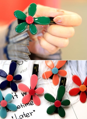 韩国进口 AZNAVOUR/AZ 发饰光泽感五瓣花鸭嘴夹花朵发夹边夹