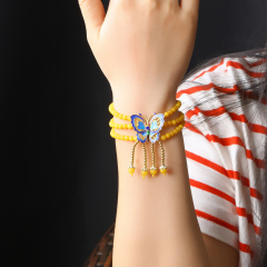 Natural chicken oil old beeswax bracelet ladies Butterfly cloisonne process tassels bracelets woman