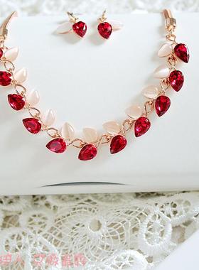 玫瑰金色水滴猫眼石套链包邮