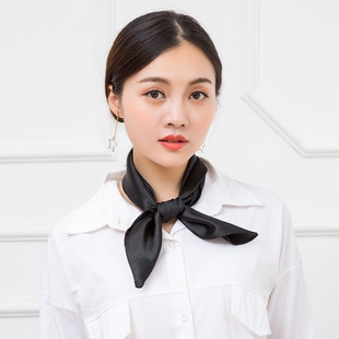 小方巾丝巾女黑色百搭纯色围巾2024春秋冬新款韩版小领巾夏季纱巾