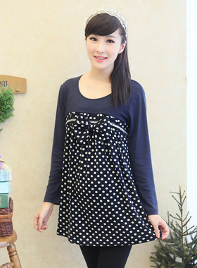 慈颜 秋冬蝴蝶结波点中长款孕妇连衣裙  孕妇装连衣裙SMRJ3330