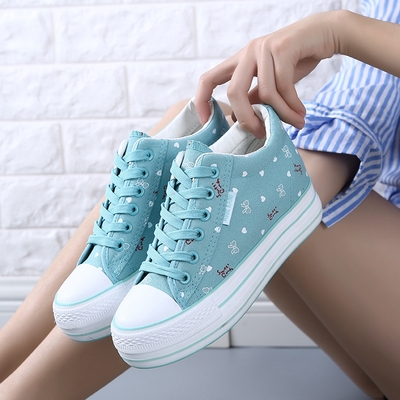 2018新款低帮厚底内增高帆布鞋女学生韩版百搭原宿休闲鞋松糕板鞋