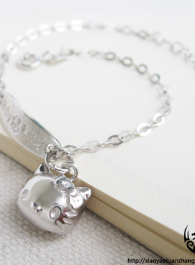 纯银细款Kitty猫咪韩版百搭手链