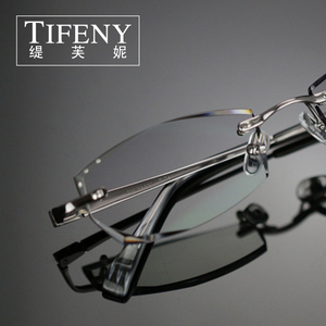 镶钻无框眼镜钻石切边眼镜  纯钛眼镜框近视男款近视眼镜渐变色