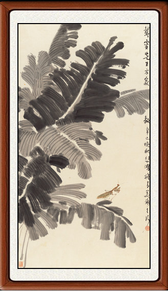 国画字画真迹非手绘花鸟画客厅装饰画仿徐悲鸿芭蕉螳螂赠卷轴装裱