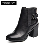 Fondberyl/feibolier 2015 winter new style leather belt buckle chunky heels boots shoes FB54117017