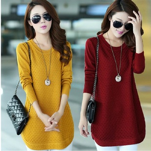 女装 大码 中长款 套头毛衣韩版 女 2018春秋季 宽松圆领针织打底衫 新款