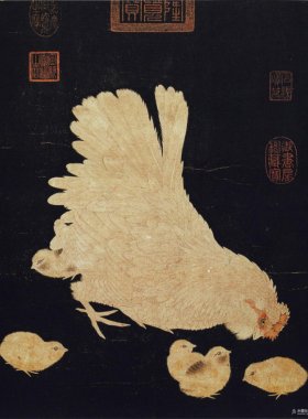 佚名子母白描打印稿勾线工笔画