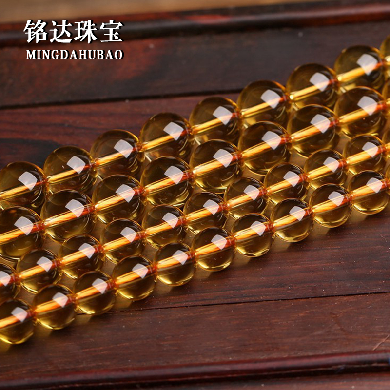 DIY水晶材料配件 4-14mm黄水晶 养晶散珠手链圆珠串珠配珠材料