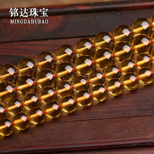DIY水晶材料配件 4-14mm黄水晶 养晶散珠手链圆珠串珠配珠材料