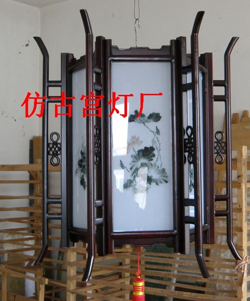 中式宫灯中式灯具古典宫灯手绘仿古宫灯木制宫灯客厅六方双柱