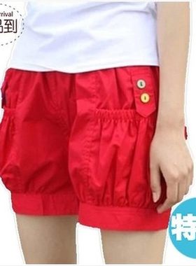 大码短裤女夏宽松外穿高腰2021新休闲居家红色百搭热裤五分灯笼裤