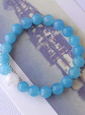 海蓝宝白色转运珠水晶手链包邮