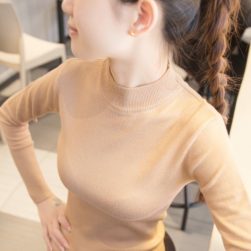 半高领毛衣女打底衫2025秋冬新款内搭紧身上衣中领百搭修身针织衫