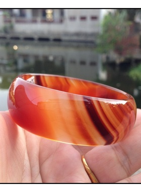 巴西天然红丝玛瑙手镯加宽加厚原矿玉镯手环女闺蜜妈妈礼物复古55