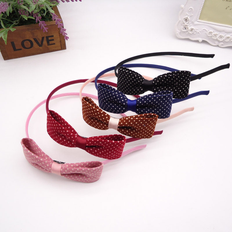 韩版圆点蝴蝶结发箍发卡 头箍压发头扣布艺金属头饰 儿童大人发饰