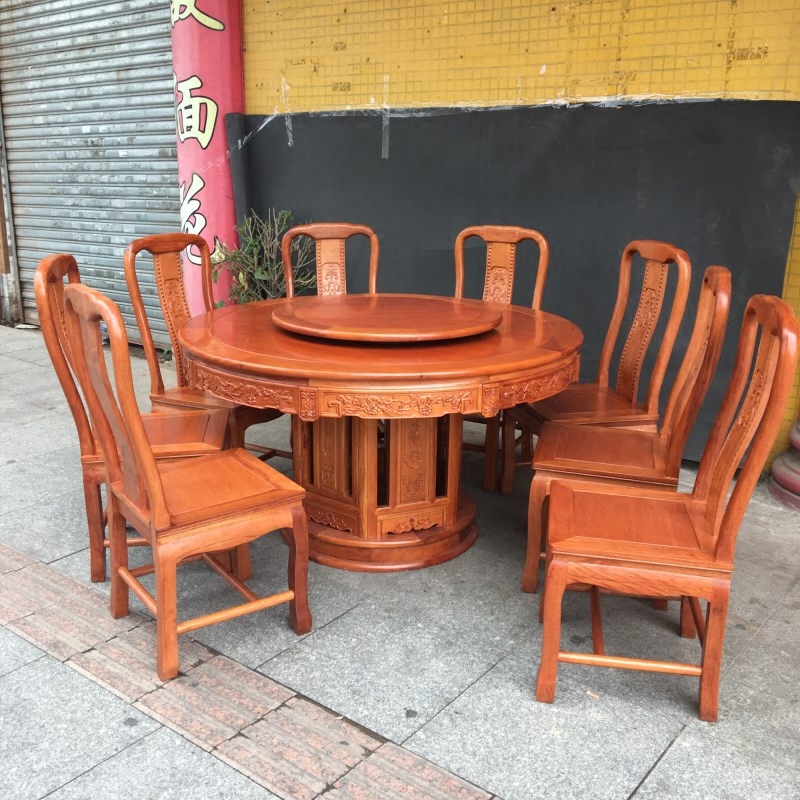 住宅红木家具圆餐台花梨木色菠萝格全实木客厅餐桌椅组合可带转盘|ruв категории жилой мебели, Таблица класса, обеденный стол - от Buy2taobao.com для оказания профессиональной услуги покупки агента Taobao