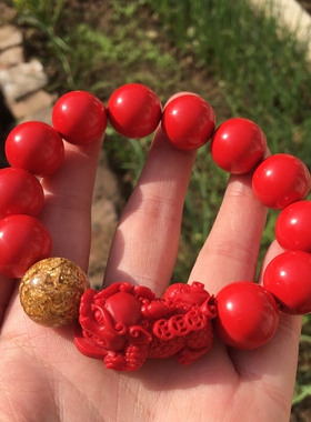 台湾原色中国红佛珠手链送证书