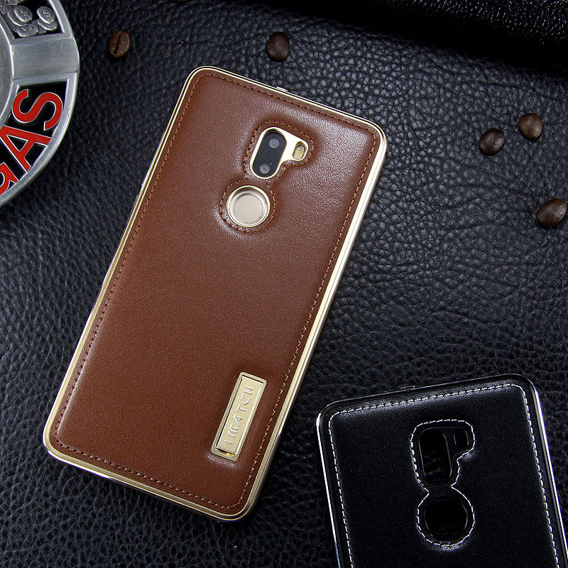 iMatch Luxury Aluminum Metal Bumper Premium Genuine Leather Back Cover Case for Xiaomi Mi 5s Plus