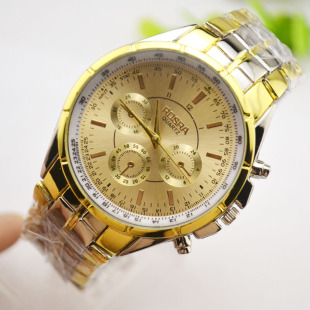 商务简金钢带手表中老年人手表男女款 大数字手表复古大表盘石英表