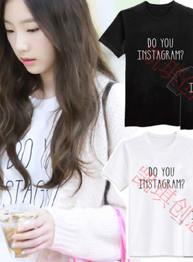 包邮新款少女时代金泰妍TAEYEON机场街拍同款周边男女短袖纯棉T恤