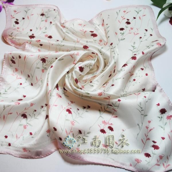 100%桑蚕丝真丝小方巾/素绉缎真丝手帕/韩版印花围巾小草花