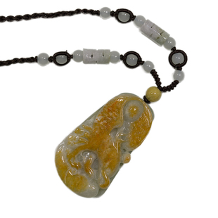 黄翡鹰头玉吊坠玉鹰项坠玉老鹰玉鹰bea 钰达翡翠大展宏图挂坠