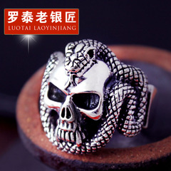 Retro Thai silver skull Cobra silver ring 925 Silver jewelry men''s aggressive index finger ring personalized ring