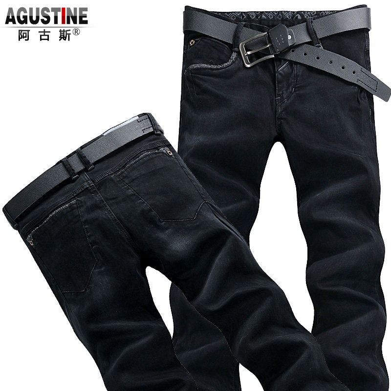 阿古斯春夏装商务简约青年黑色牛仔裤韩版弹力修身小脚裤长裤男潮