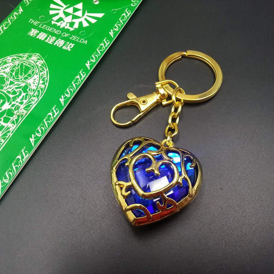 现货 塞尔达传说心型蓝色水晶金属钥匙扣 日本动漫饰品挂件 礼物