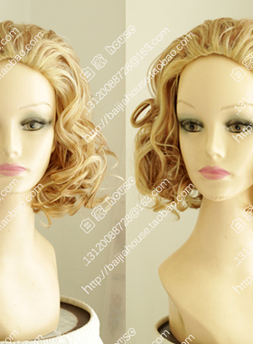蛋卷头假发 混金色挑染蓬松短卷发 无刘海 后背头 欧美萝莉芭比款