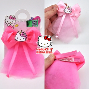 新款Hellokitty凯蒂猫儿童发夹女童蕾丝公主纱鸭嘴夹宝宝KT猫饰品