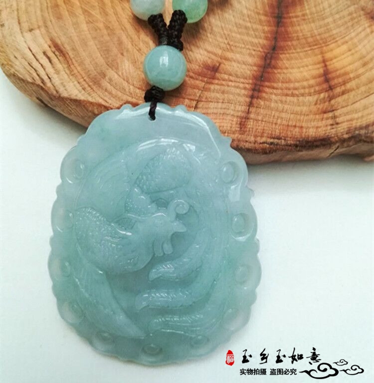 翡翠a货玉石挂件凤牌翡翠吊坠凤凰玉坠女款 玉佩项链送证书简约