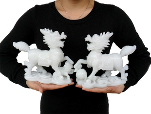 包邮翡翠玉石麒麟摆件招财镇宅风水一对特大号工艺品求子麒麟送子