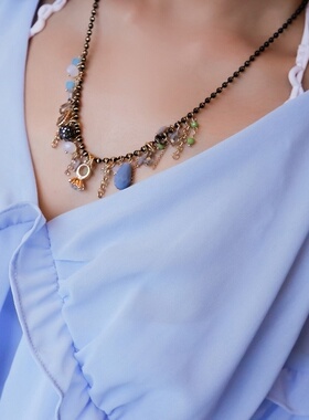 民族风短款水晶装饰品戒指吊坠