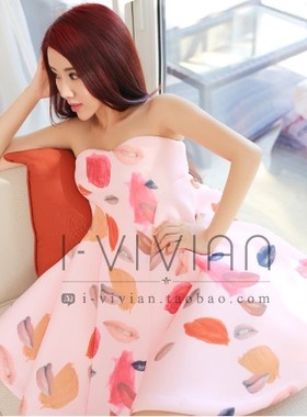 alice mccall同款嘴唇印花太空棉裹胸抹胸连衣裙法式网红小众泫雅