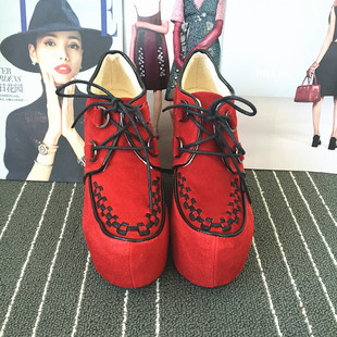 特价磨砂真p超高跟显高交叉绑带内增高防水台靴子欧美风冬靴松糕