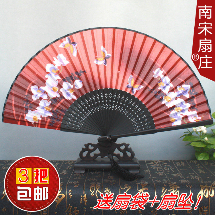 全国包邮日式和风田园绢布竹木古风小折扇 可爱迷你古典折叠扇子