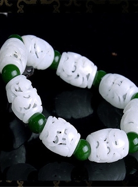 白玉精雕镂空路路通手串念珠