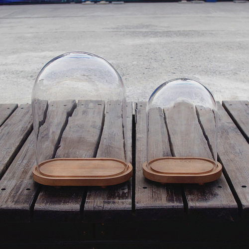 椭圆形透明玻璃罩实木底座装饰品