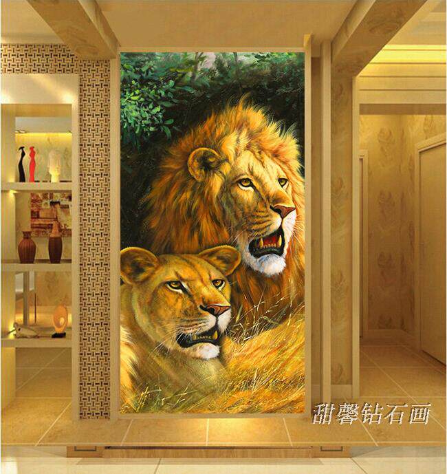 2016新款客厅玄关魔方钻满钻全贴钻石画十字绣狮子动物系列竖版