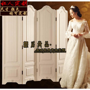 新款美式实木屏风折屏白色家用别墅雕花高端客厅双面遮挡座屏隔断