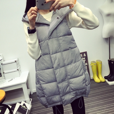 中<em>长款羽绒</em>棉<em>马甲</em>女秋冬新款韩版<em>宽松</em>连帽加厚