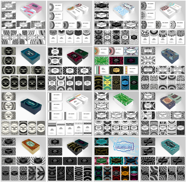 [432]欧式民族风花纹卡片名片设计展示模板 AI矢量设计素材