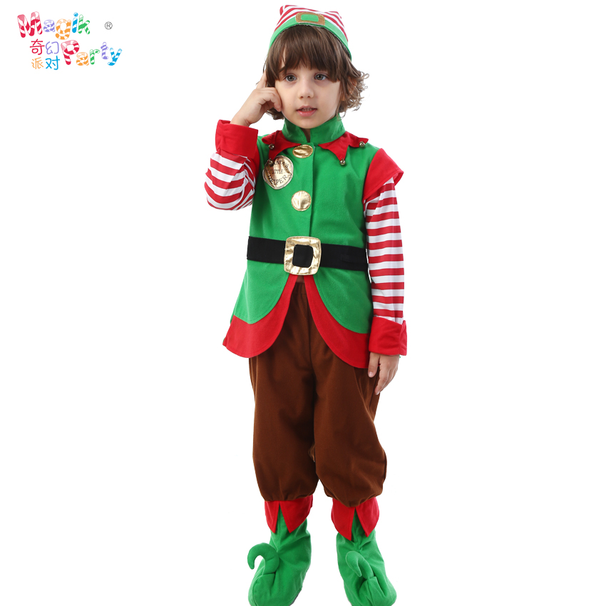 万圣节儿童演出服装Cosplay男童表演衣服绿色小精灵小飞侠小矮人