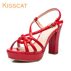 Cat 2014 summer new style sexy KISSCAT kissing pierced woman in high heels sandals with chunky heels Rome shoes